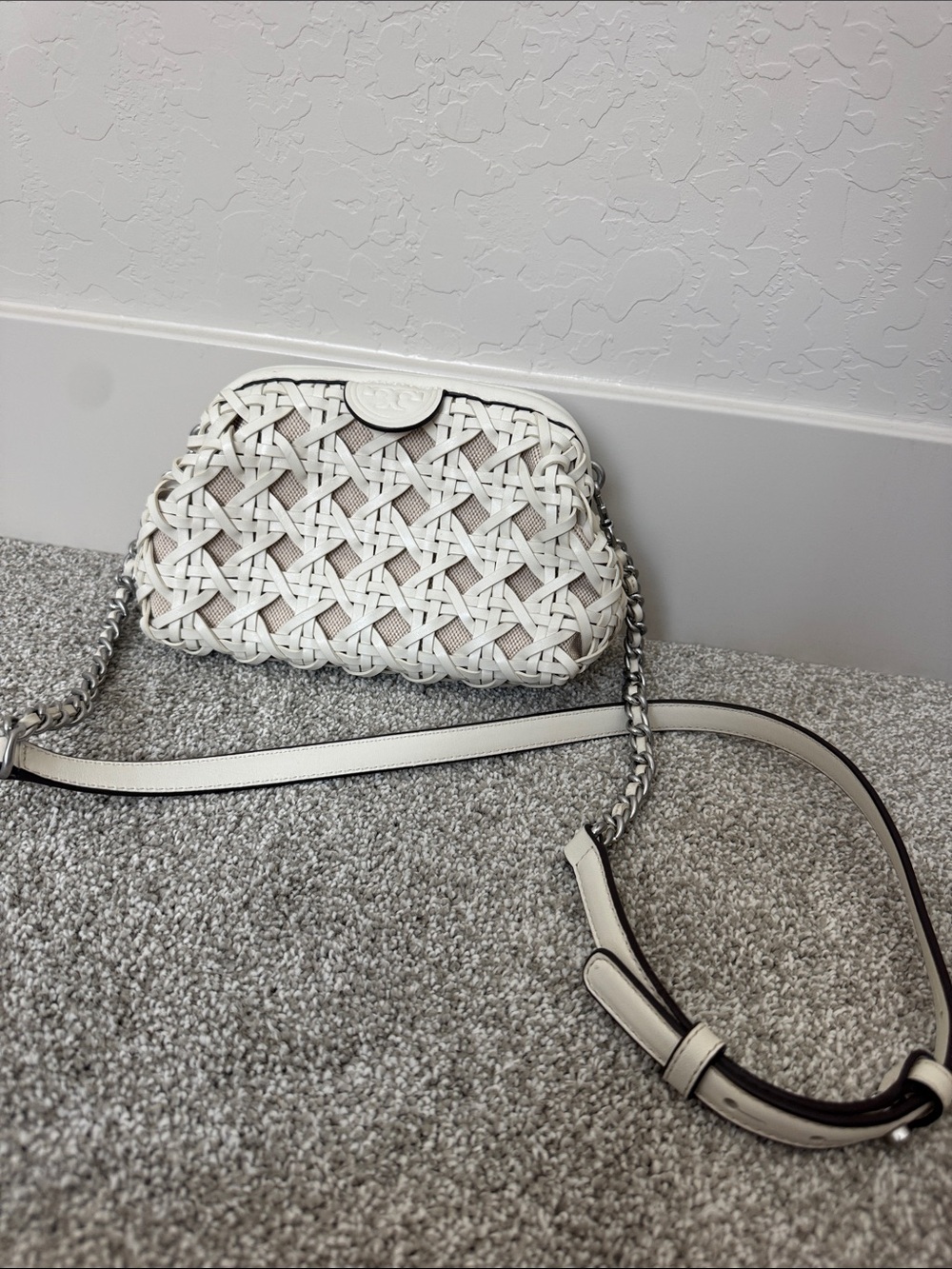 Tory Burch White Woven Crossbody Bag